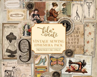 Vintage Sewing Ephemera Pack, Antique Sewing Journal, Sepia Ephemera, Neutral Paper, Digital Download, Printable Journal Kit, KILA Create