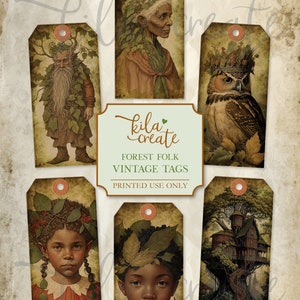 Forest Folk Vintage Tags, Vintage Ephemera, Fairy, Fae, Faeries, Junk Journal Ephemera, Digital Download, Printable Journal Kit, KILA Create