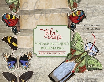 Vintage Butterfly Bookmarks, Vintage Ephemera, Butterfly Junk Journal Kit, Butterfly Digital Download, Printable Journal Kit, KILA Create