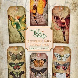 Vintage Butterfly Fairy Tags, Vintage Ephemera, Butterfly Fairy Junk Journal Ephemera, Digital Download, Printable Journal Kit, KILA Create