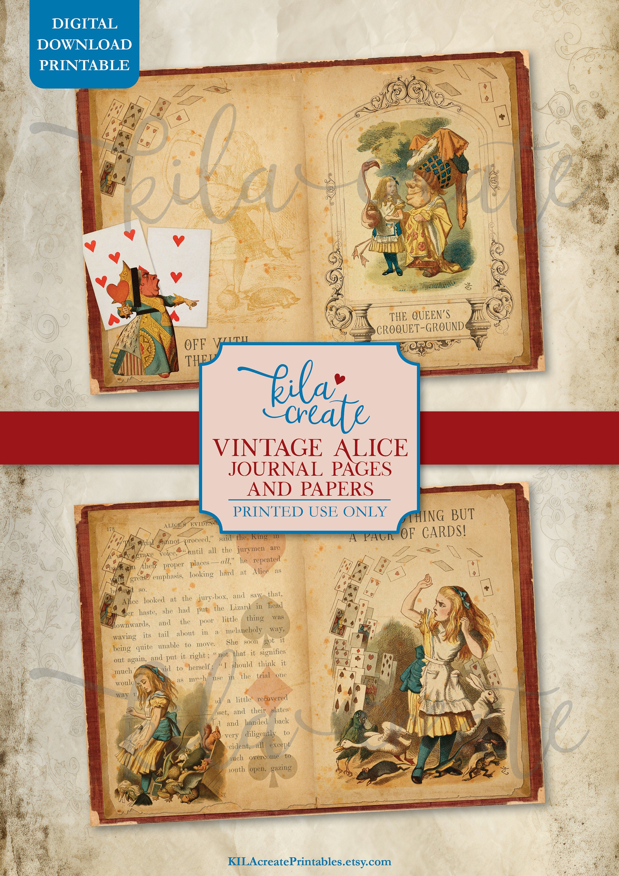 Vintage Alice Journal Pages and Papers, Vintage Ephemera, Vintage Alice ...