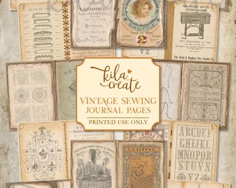 Vintage Sewing Journal Pages, Antique Sewing Journal, Sepia Ephemera, Neutral Paper, Digital Download, Printable Journal Kit, KILA Create