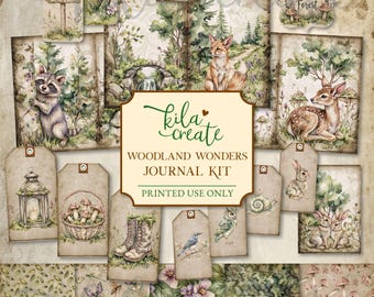 Woodland Wonders Journal Kit, Forest Animals, Wildflowers, Trees, Printable Junk Journal Kit, Digital Download, KILA Create Printables
