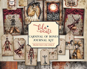 Carnival of Bones Journal Kit, Circus Journal Kit, Halloween, Spooky, Gothic, Skeleton, Digital Download, Printable Journal Kit, KILA Create