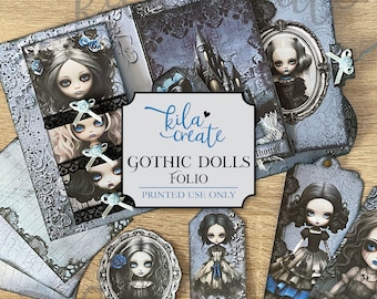 Gothic Dolls Folio, Dark Gothic Junk Journal, Haunted Dolls, Halloween Journal, Digital Download, Printable Journal Kit, KILA Create