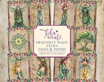 Dragonfly Magic Extra Journal Pages and Papers, Magical Junk Journal, Flowers, Digital Download, Printable Journal Kit, KILA Create