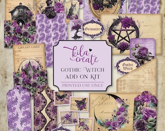 Gothic Witch Grimoire Add On Junk Journal Kit, Witch Journal, Magic, Gothic Journal, Digital Download, Printable Journal Kit, KILA Create