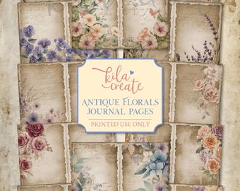 Antique Florals Journal Pages, Vintage Flowers Junk Journal Pages, Digital Download, Printable Journal Kit, KILA Create