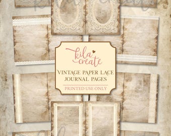 Vintage Paper Lace Journal Pages, Neutral Journal Kit, Sepia Ephemera, Antique Paper, Digital Download, Printable Journal Kit, KILA Create