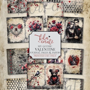 My Gothic Valentine Journal Pages and Papers, Gothic Journal, Valentine Journal, Digital Download, Printable Journal Kit, KILA Create