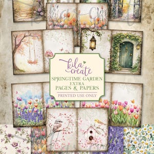 Springtime Garden Extra Pages and Papers, Spring, Flowers, Gardening, Four Seasons, Digital Download, Printable Journal Kit, KILA Create