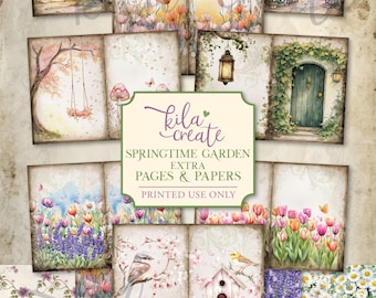 Springtime Garden Extra Pages and Papers, Spring, Flowers, Gardening, Four Seasons, Digital Download, Printable Journal Kit, KILA Create