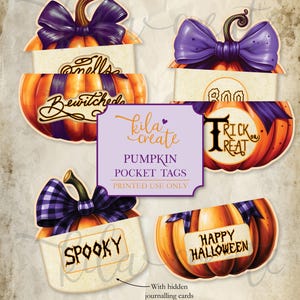 Halloween Pumpkin Pocket Tags with Hidden Journal Cards, Halloween Junk Journal Kit, Digital Download, Printable Journal Kit, KILA Create