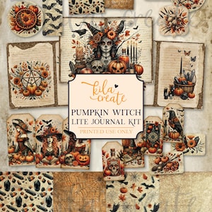 Pumpkin Witch Lite Journal Kit, Fall Journal, Witch Ephemera, Halloween Junk Journal, Digital Download, Printable Journal Kit, KILA Create