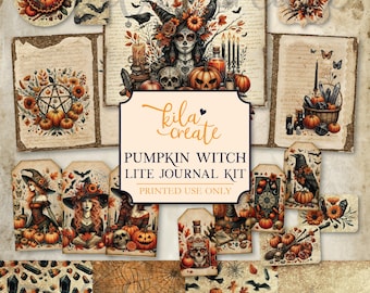 Pumpkin Witch Lite Journal Kit, Fall Journal, Witch Ephemera, Halloween Junk Journal, Digital Download, Printable Journal Kit, KILA Create