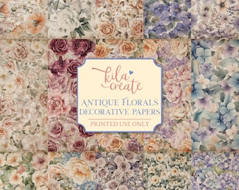 Antique Florals Decorative Papers, Vintage Flowers Junk Journal Pages, Digital Download, Printable Journal Kit, KILA Create