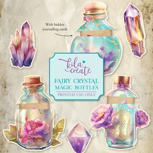 Fairy Crystal Magic Bottles with Hidden Journal Cards, Junk Journal Kit, Fairy Journal, Digital Download, Printable Journal Kit, KILA Create