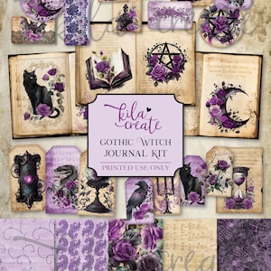 Gothic Witch Grimoire Journal Kit, Witch Junk Journal, Magical Journal, Gothic Journal, Digital Download, Printable Journal Kit, KILA Create