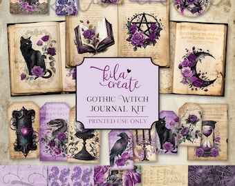 Gothic Witch Grimoire Journal Kit, Witch Junk Journal, Magical Journal, Gothic Journal, Digital Download, Printable Journal Kit, KILA Create