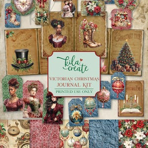 Victorian Christmas Journal Kit, Red, Green, Christmas Ephemera, Vintage, December, Digital Download, Printable Journal Kit, KILA Create