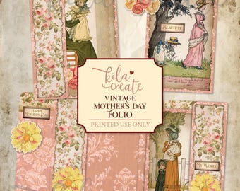 Vintage Mother's Day Folio, Mother's Day Ephemera, Mum, Mom, Mother Junk Journal Kit, , Digital Download, Printable Journal Kit, KILA Create