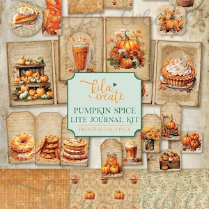 Pumpkin Spice Lite Journal Kit, Autumn Journal, Fall Ephemera, Pumpkins, Junk Journal, Digital Download, Printable Journal Kit, KILA Create