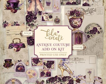 Antique Couture Add On Kit, French Junk Journal, Vintage, Floral, Victorian, Fashion, Digital Download, Printable Journal Kit, KILA Create
