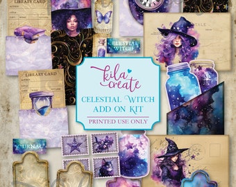 Celestial Witch Add On Junk Journal Kit, Witches, Magical Journal, Galaxy, Sun, Moon, Stars, Digital Download, Printable, KILA Create