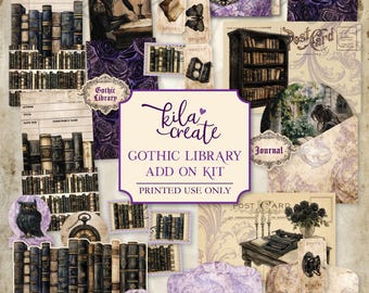 Gothic Library Add On Journal Kit, Dark Academia Journal, Books, Book Lover Journal, Digital Download, Printable Journal Kit, KILA Create