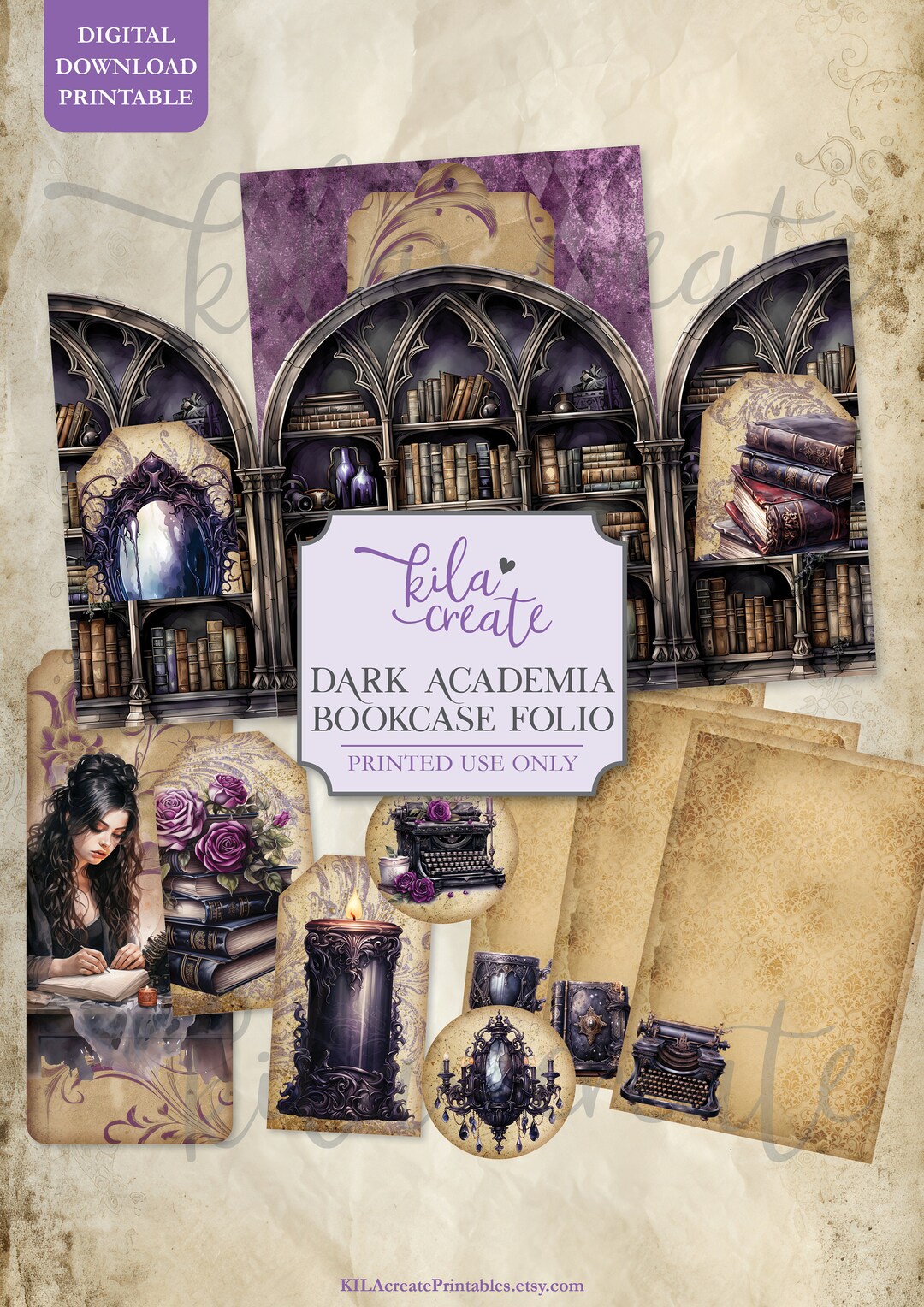 Dark Academia Bookcase Folio, Victorian Gothic Journal Insert, Gothic ...
