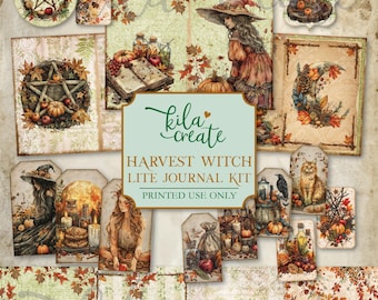 Harvest Witch Lite Journal Kit, Autumn Journal, Witch Ephemera, Halloween Junk Journal, Digital Download, Printable Journal Kit, KILA Create