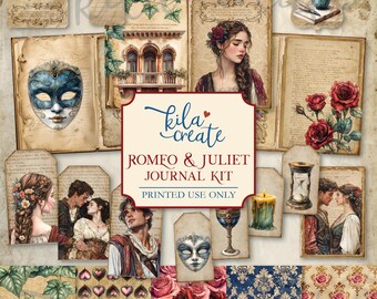 Romeo and Juliet Journal Kit, Romance Journal Kit, Forbidden Love Journal, Shakespeare, Digital Download, Printable Journal Kit, KILA Create