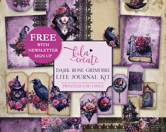 Dark Rose Grimoire Lite Journal Kit, Gothic Witch Journal, Halloween Junk Journal, Digital Download, Printable Journal Kit, KILA Create