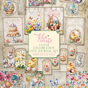 Easter Celebration Lite Journal Kit, Easter Journal, Springtime, Rabbit, Easter Bunny, Digital Download, Printable Journal Kit, KILA Create
