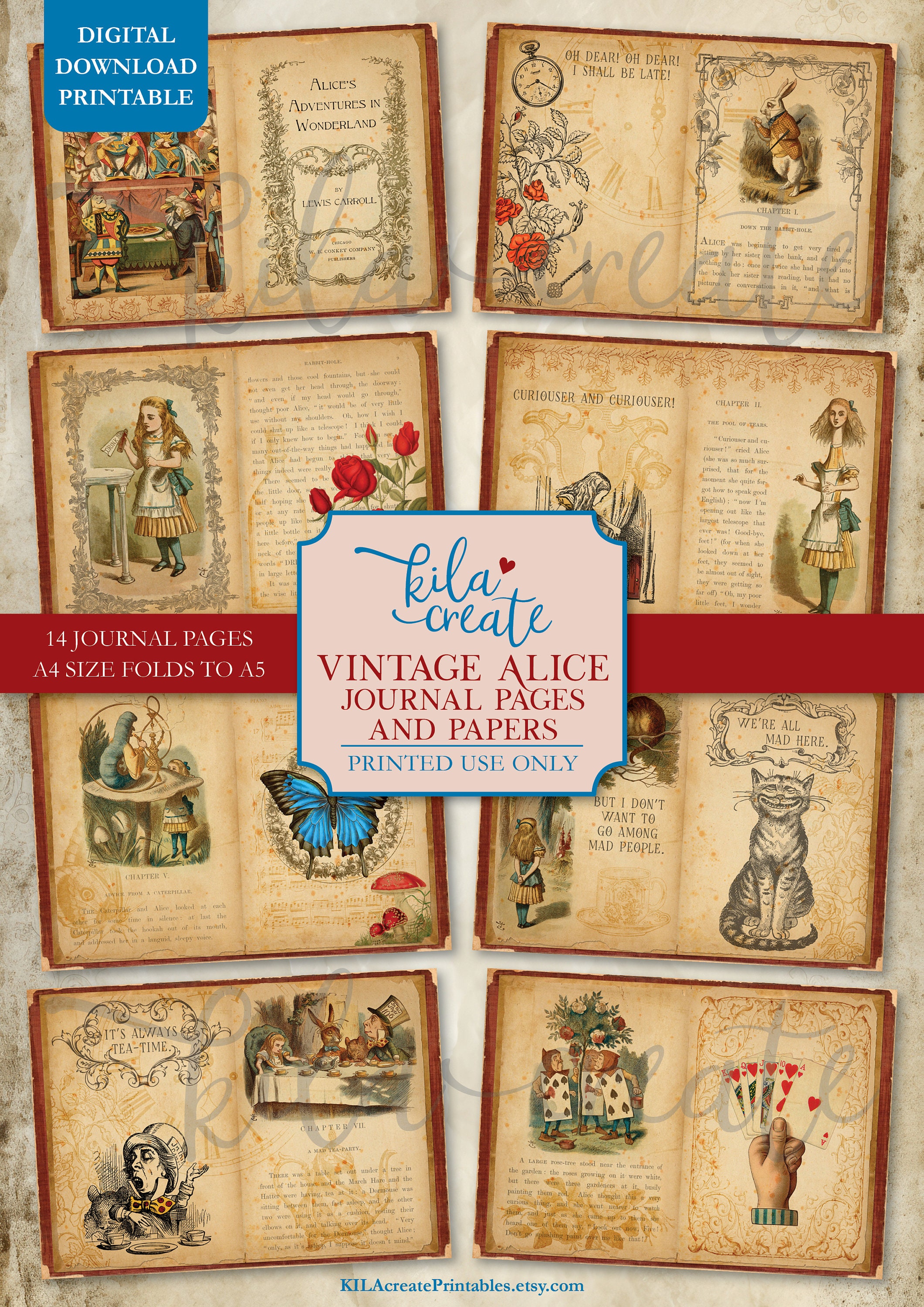 Vintage Alice Journal Pages and Papers, Vintage Ephemera, Vintage Alice ...