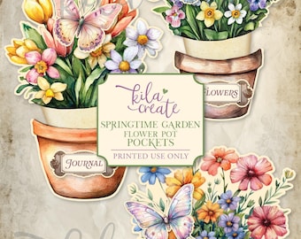 Springtime Garden Flower Pot Pockets, Spring, Flowers, Garden, Gardening, Four Seasons, Digital Download, Printable Journal Kit, KILA Create