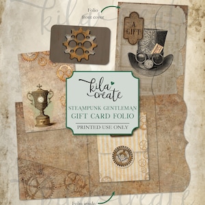 Steampunk Gentleman Gift Card Folio, Father's Day Gift, Gift for Dad, Junk Journal Kit, Digital Download, Printable Journal Kit, KILA Create