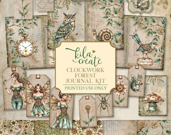 Clockwork Forest Journal Kit, Steampunk Junk Journal Kit, Fairies, Animals, Woodland, Digital Download, Printable Journal Kit, KILA Create