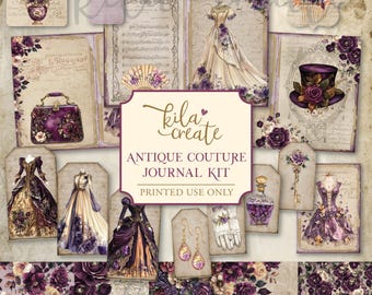 Antique Couture Journal Kit, French Junk Journal, Vintage, Floral, Victorian, Fashion, Digital Download, Printable Journal Kit, KILA Create