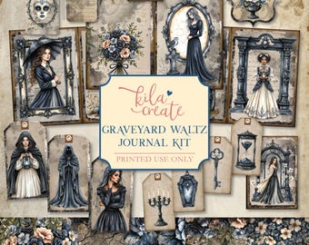 Graveyard Waltz Journal Kit, Gothic Journal Kit, Halloween, Ghosts, Roses, Cemetery, Digital Download, Printable Journal Kit, KILA Create