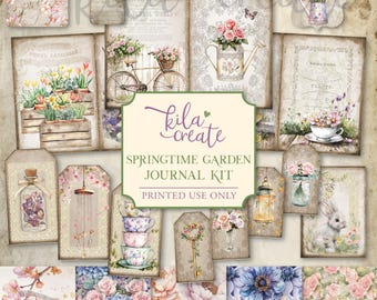 Springtime Garden Journal Kit, Spring, Flowers, Garden, Gardening, Four Seasons, Digital Download, Printable Journal Kit, KILA Create