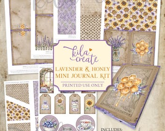 Lavender and Honey Mini Journal Kit, Bee Journal, Honey Ephemera, Lavender Ephemera, Digital Download, Printable Journal Kit, KILA Create