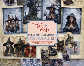 Charmed Shadows Lite Journal Kit, Dark Journal, Witch Ephemera, Halloween Junk Journal, Digital Download, Printable Journal Kit, KILA Create