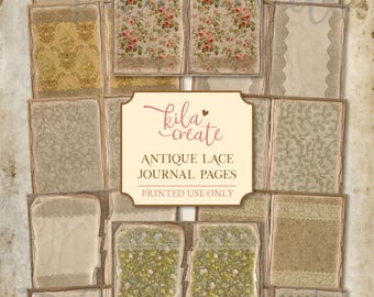 Antique Lace Journal Pages, Vintage, Sewing Journal, Sepia Ephemera, Neutral Paper, Digital Download, Printable Journal Kit, KILA Create