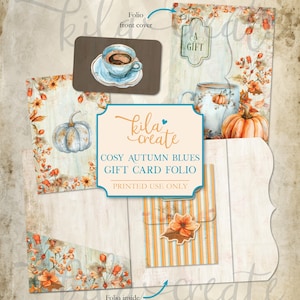 Cosy Autumn Blues Gift Card Folio, Seasonal Gifts, Pumpkin, Fall Folio Kit, Journal Kit Digital Download, Printable Journal Kit, KILA Create