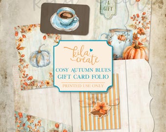 Cosy Autumn Blues Gift Card Folio, Seasonal Gifts, Pumpkin, Fall Folio Kit, Journal Kit Digital Download, Printable Journal Kit, KILA Create