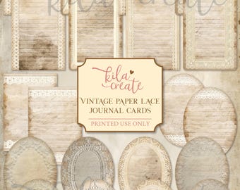 Vintage Paper Lace Journal Cards, Neutral Journal Kit, Sepia Ephemera, Antique Paper, Digital Download, Printable Journal Kit, KILA Create