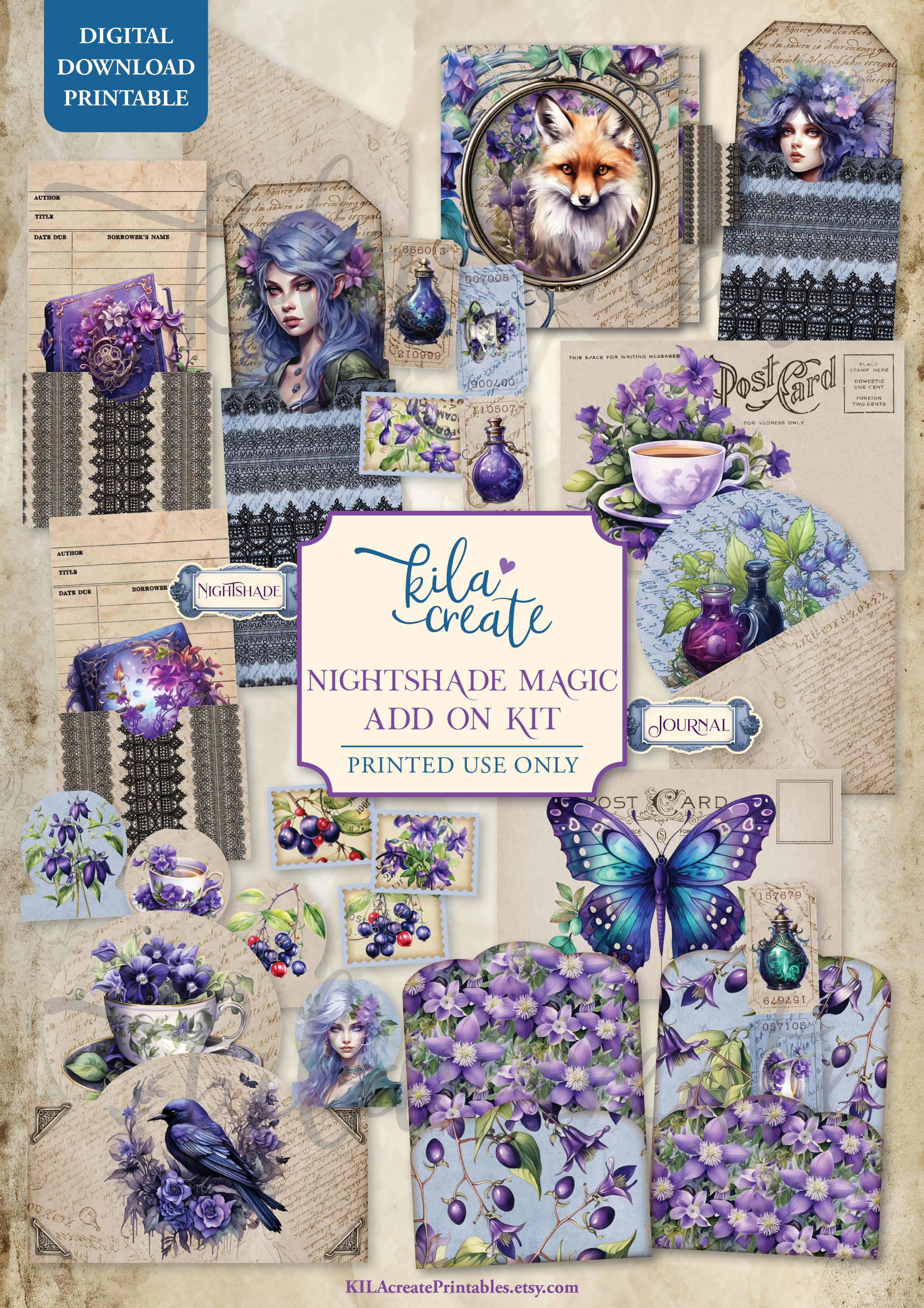 Nightshade Magic Add On Journal Kit, Fairy Journal, Magical Journal, Gothic Journal, Digital Download, Printable Journal Kit, KILA Create