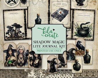 Shadow Magic Lite Journal Kit, Dark Journal, Witch Ephemera, Halloween Junk Journal, Digital Download, Printable Journal Kit, KILA Create