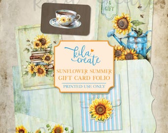 Sunflower Summer Gift Card Folio, Seasonal Gifts, Summer Folio Kit, Junk Journal Kit, Digital Download, Printable Journal Kit, KILA Create